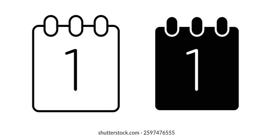 Calendar day vector icon set black filled and outlined style.