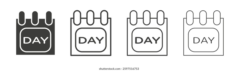 Calendar day vector icon set in black and white color.