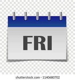 Calendar day of the week Friday. Vector  illustration done in gray and blue colors on a transparent background. Layers grouped for easy editing illustration.  For your design.