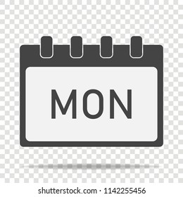 Calendar day of the week Monday. Vector illustration done in gray color on transparent background. Layers grouped for easy editing illustration.  For your design.