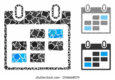 Calendar days composition of tuberous items in variable sizes and color tinges, based on calendar days icon. Vector abrupt items are composed into composition.