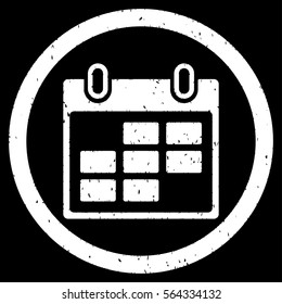 Calendar Days grainy textured icon inside circle for overlay watermark stamps. Flat symbol with unclean texture.