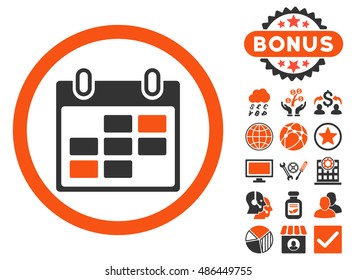 Calendar Days icon with bonus elements. Vector illustration style is flat iconic bicolor symbols, orange and gray colors, white background.