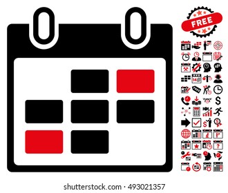 Calendar Days pictograph with bonus calendar and time management clip art. Vector illustration style is flat iconic bicolor symbols, intensive red and black colors, white background.