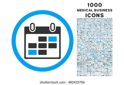 Calendar Days rounded vector bicolor icon with 1000 medical business icons. Set style is flat pictograms, blue and gray colors, white background.