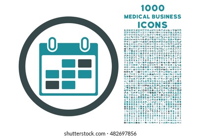 Calendar Days rounded vector bicolor icon with 1000 medical business icons. Set style is flat pictograms, soft blue colors, white background.