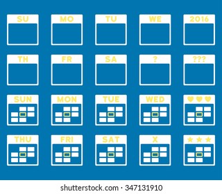 Calendar Days vector icon. Style is bicolor flat symbols, yellow and white colors, rounded angles, blue background.