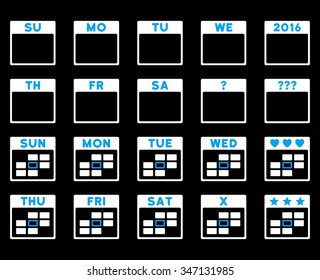 Calendar Days vector icon. Style is bicolor flat symbols, blue and white colors, rounded angles, black background.