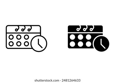 Calendario Día, hora y fecha Icono Ilustración vectorial aislada sobre fondo blanco