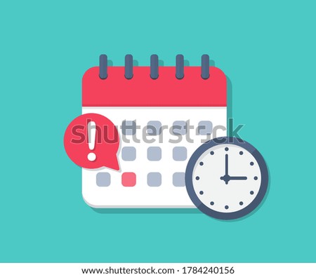 Calendar deadline with clock in a flat design