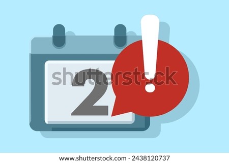 Calendar deadline or event notification vector icon concept, flat cartoon agenda symbol with selected important day and notification message isolated.