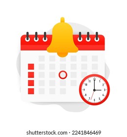 Calendar deadline, event push notification. Notifications about business planning, events, reminders on the background of the calendar. Notification of an important schedule date. Vector illustration
