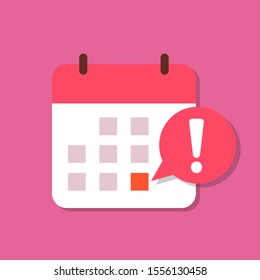 Calendar deadline or event reminder notification vector icon, flat cartoon agenda symbol with selected important day and notice message isolated