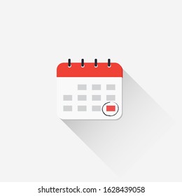 Calendar deadline or event reminder notification vector icon.Calendar Icon with long shadow.