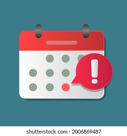 Calendar deadline or event reminder notification vector icon notice, flat cartoon. concept for your website design, logo, app. vector illustration 