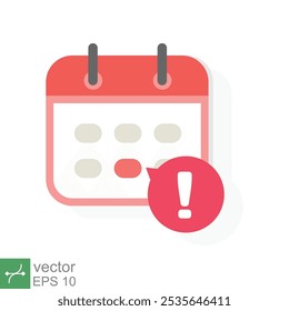 Calendar deadline icon. Simple flat style. Event reminder notification, agenda, cartoon, important day and notice message concept. Vector illustration isolated on white background. EPS 10.