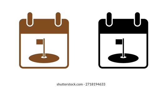 Vector de Icono de Fecha Límite de Calendario, Marrón y Negro Planificador de Horarios con Bandera, Alerta de Fecha Límite y Símbolo de Recordatorio de Cita para Planificación de Negocios