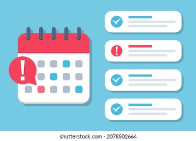Calendar deadline with a list of completed cases and unfulfilled in a flat design