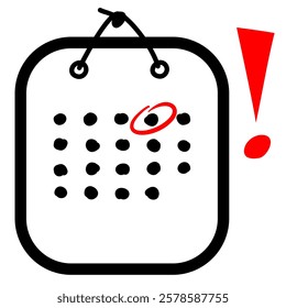 Calendar deadline notice or event reminder notification icon, flat vector of calendar with alert for scheduling, event planning, important day, agenda symbol note, and notice message Isolated image.