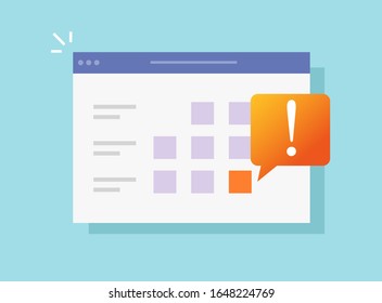 Calendar deadline online note on website as electronic or digital internet important event reminder icon vector flat cartoon, illustrated months agenda web bowser with holiday or important date modern svg