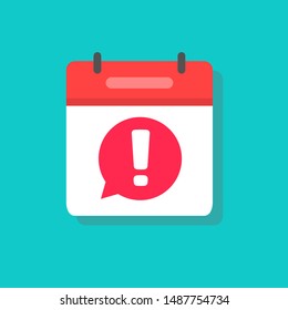 Calendar deadline reminder notice vector icon, flat cartoon agenda caution note or scheduled date notification, event or appointment symbol isolated