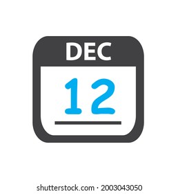 calendar - Dec 12 icon illustration, December flat vector design