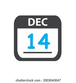 calendar - Dec 14 icon illustration, December flat vector design