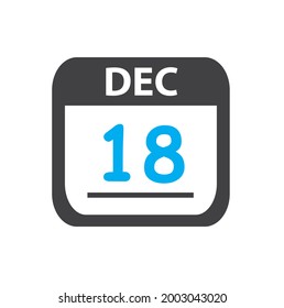 calendar - Dec 18 icon illustration, December flat vector design