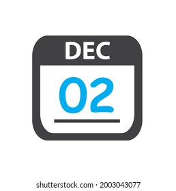 calendar - Dec 2 icon illustration, December flat vector design