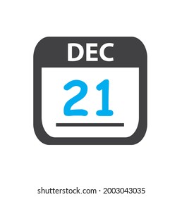 calendar - Dec 21 icon illustration, December flat vector design
