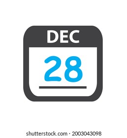 calendar - Dec 28 icon illustration, December flat vector design