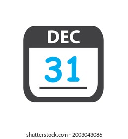 calendar - Dec 31 icon illustration, December flat vector design
