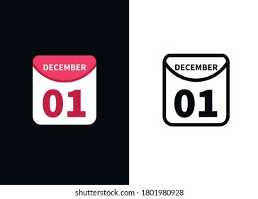 Calendar - December 01 icon illustration isolated vector sign symbol