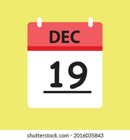 Calendar - December 19 icon illustration isolated vector sign symbol flat design red and white