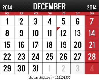 Calendar for December 2014