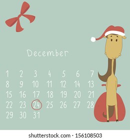 Calendar for december, 2014. Calendar with the symbol of the eastern horoscope. Year of the Horse.