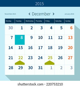 Calendar December 2015 vector design template