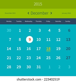 Calendar December 2015 vector design template