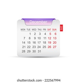 Calendar December 2015. Vector illustration