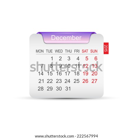 Calendar December 2015. Vector illustration