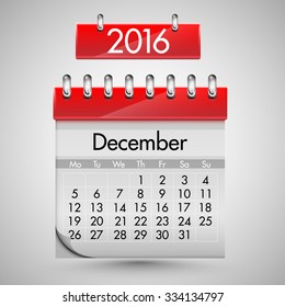 Calendar for december, 2016, vector