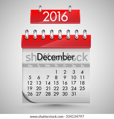 Calendar for december, 2016, vector