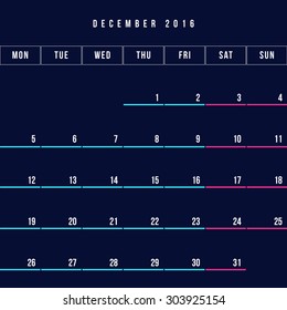 Calendar December 2016 vector design template - Minimalism Style