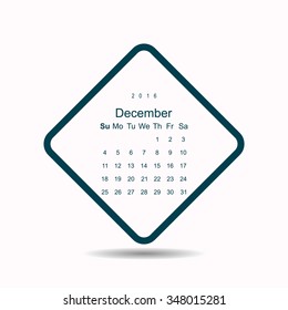 Calendar December 2016 vector design. Week starts from Sunday. icon