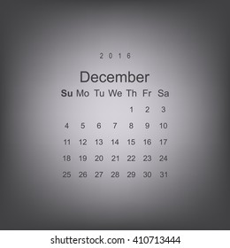 Calendar December 2016 vector design