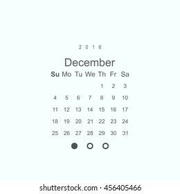 Calendar December 2016 vector design. Week starts from Sunday.