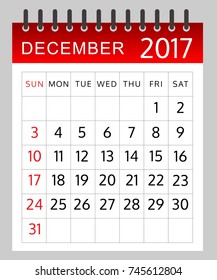 Calendar of December 2017 on white background - illustration - Vector EPS 10

