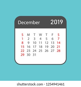 Calendar december 2019 year in simple style. Calendar planner design template. Agenda december monthly reminder. Business vector illustration.