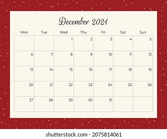 calendar december 2021 with theme christmas