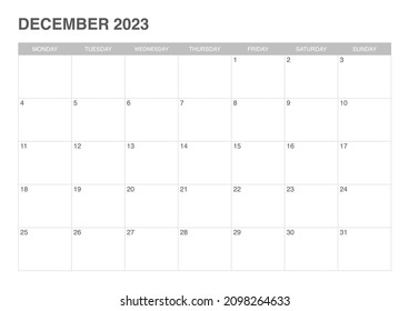 Kalender Dezember 2023, einfaches Design